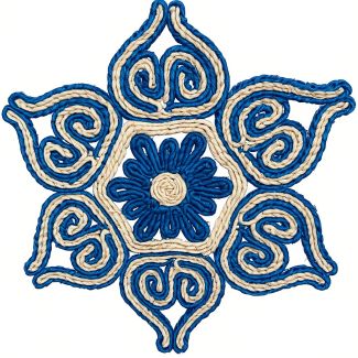 Blue & Natural Fiber Mandala Trivet - Floral Centerpiece Mat