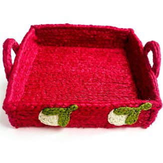 Crimson Jute Serving Tray - Rectangular with Handles