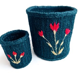 Navy Jute Desk Organizer Set - Small Storage Baskets