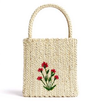 Petite Floral Jute Gift Tote - Small Embroidered Handbag