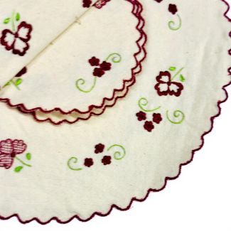 The Burgundy Blossom Cotton Placemat Set - Scalloped Edge