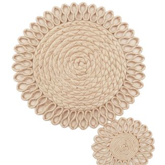 Natural Jute Trivet & Coaster Set - Scalloped Looped Edge
