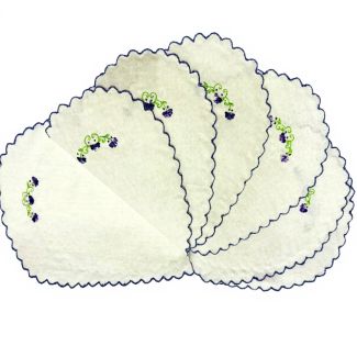 The Lavender Vine Cotton Coaster Set - Scalloped & Embroidered