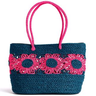 Navy & Pink Floral Tote - Zippered Day Bag & Carryall