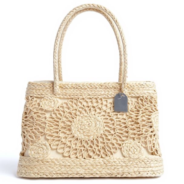 Natural Jute Mandala Tote Bag - Openwork Shopping & Beach Carryall