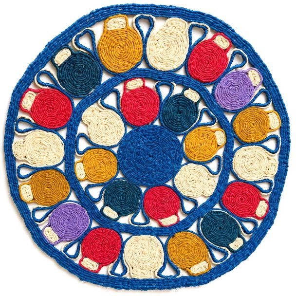 The Mosaic Jug Mat - Multicolored Woven Jute Circular Trivet