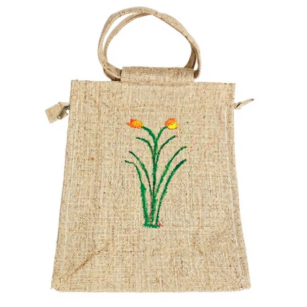 The Prairie Jute Carryall - Minimalist Bag with Embroidered Tulip Stems