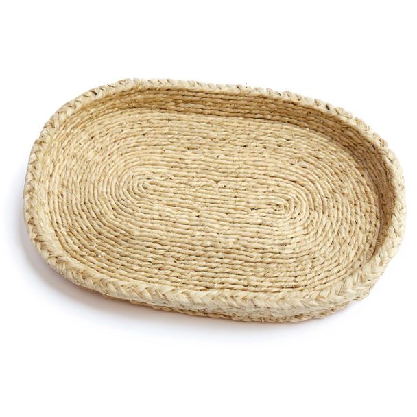 Woven Natural Fiber Oval Tray - For Vanity, Serving, or Display